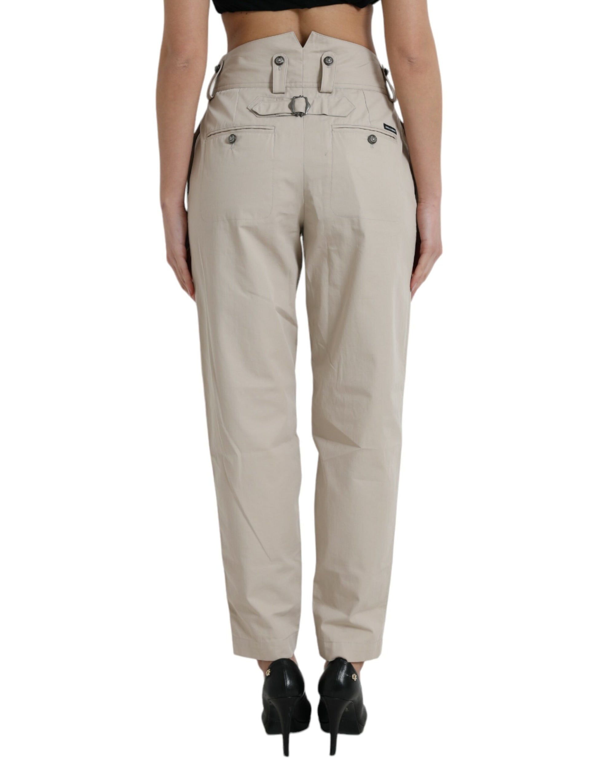 Dolce & Gabbana Beige Cotton High Waist Tapered Pants by Dolce & Gabbana