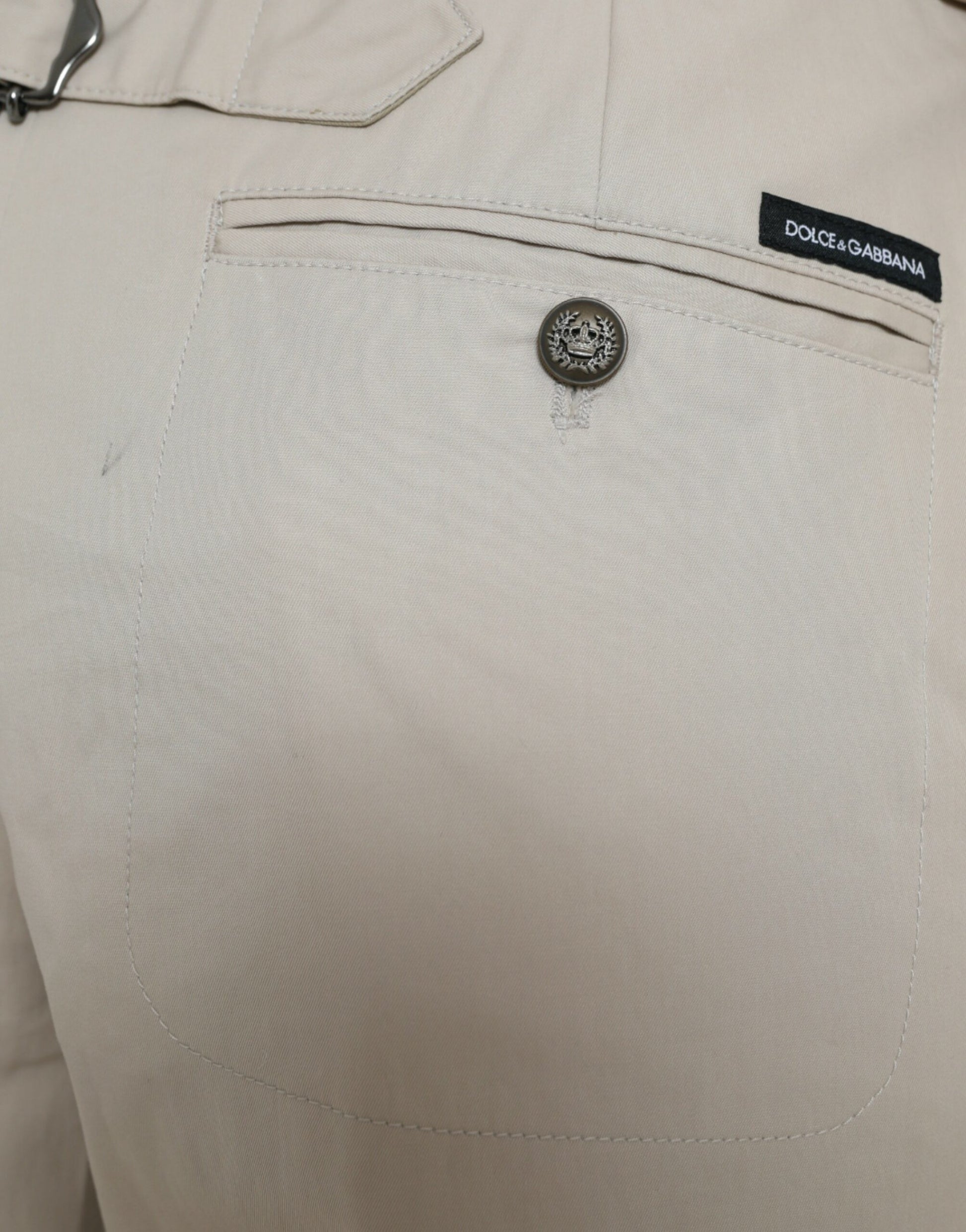 Dolce & Gabbana Beige Cotton High Waist Tapered Pants by Dolce & Gabbana