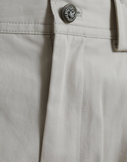 Dolce & Gabbana Beige Cotton High Waist Tapered Pants by Dolce & Gabbana