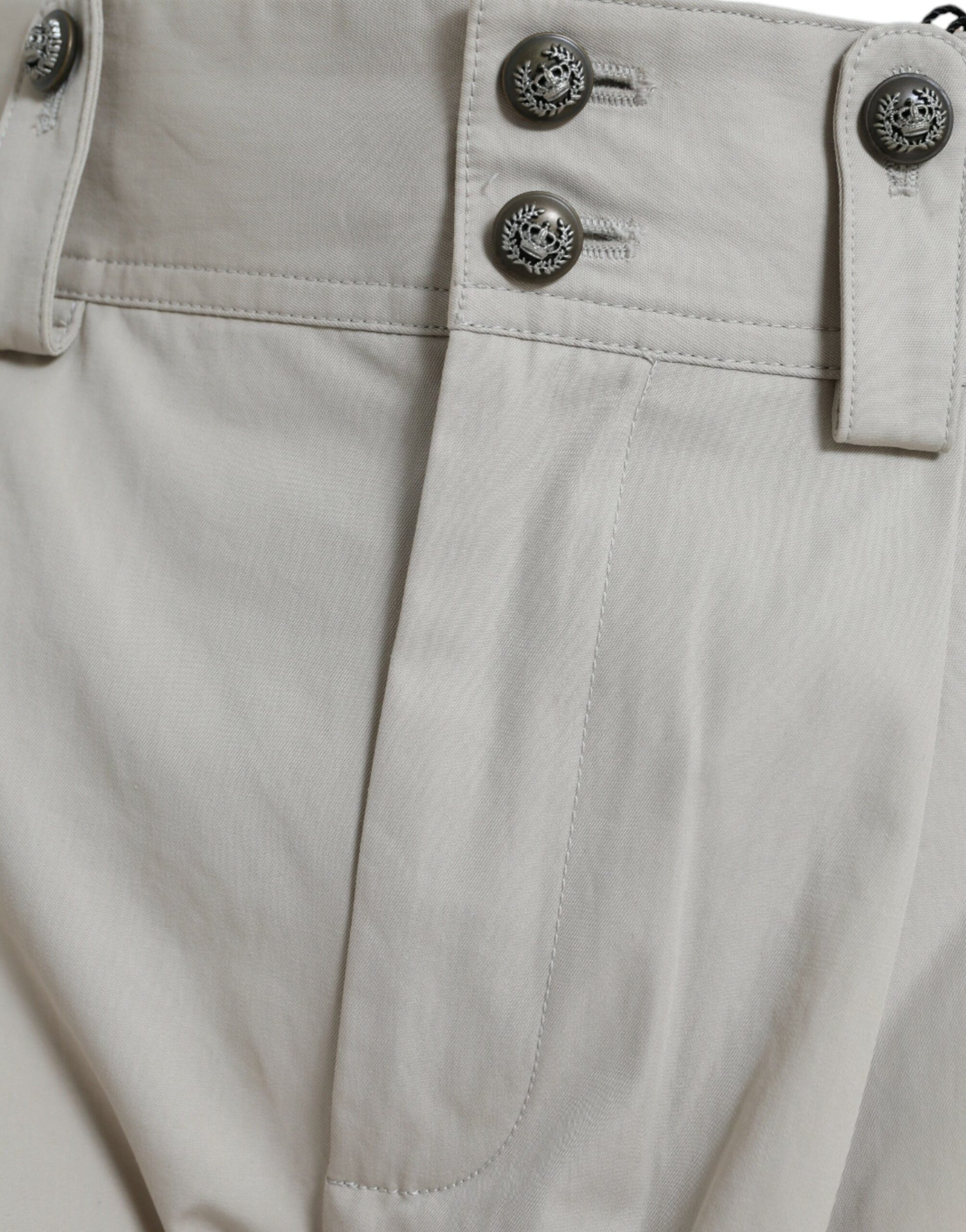 Dolce & Gabbana Beige Cotton High Waist Tapered Pants by Dolce & Gabbana