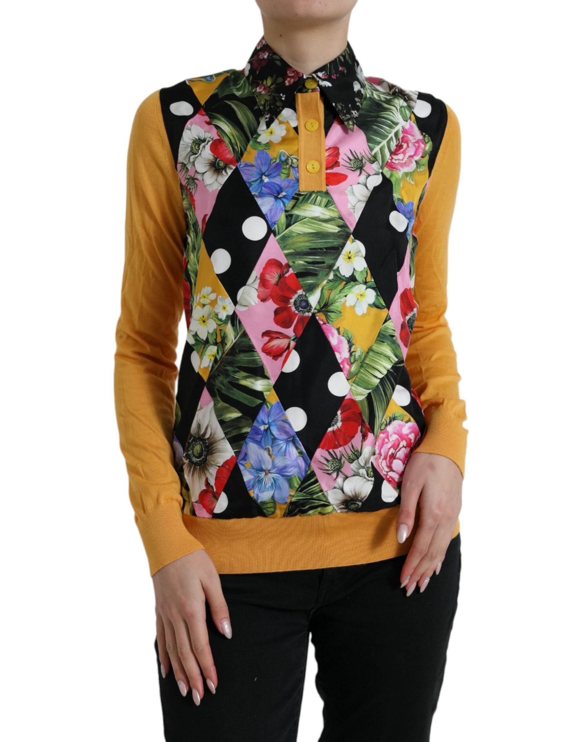 Dolce & Gabbana Multicolor Patchwork Cashmere Henley Sweater by Dolce & Gabbana