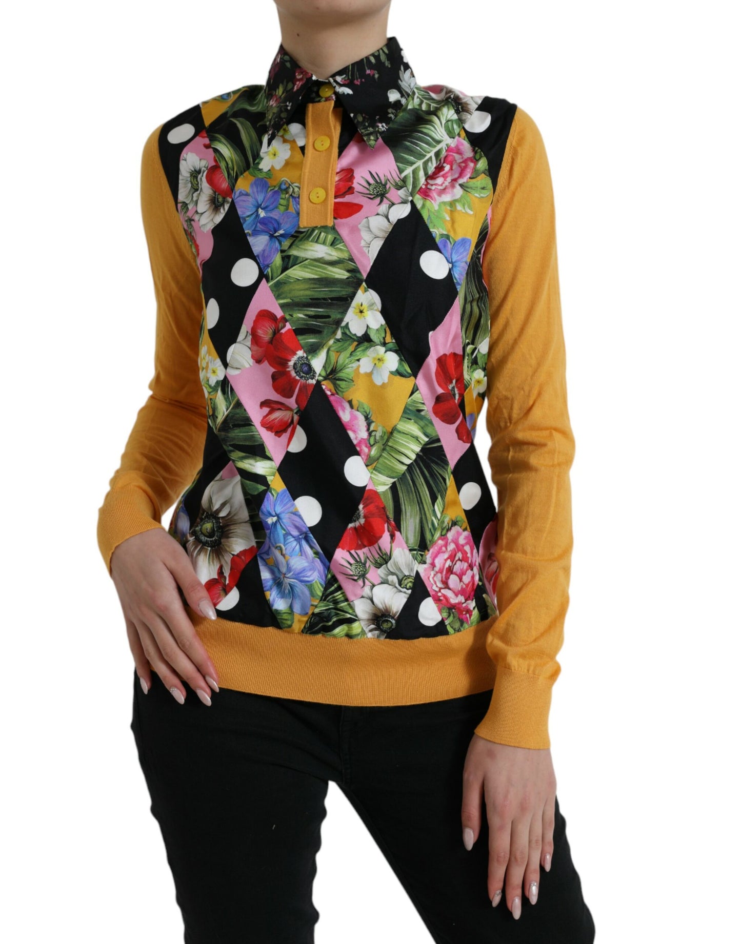 Dolce & Gabbana Multicolor Patchwork Cashmere Henley Sweater by Dolce & Gabbana