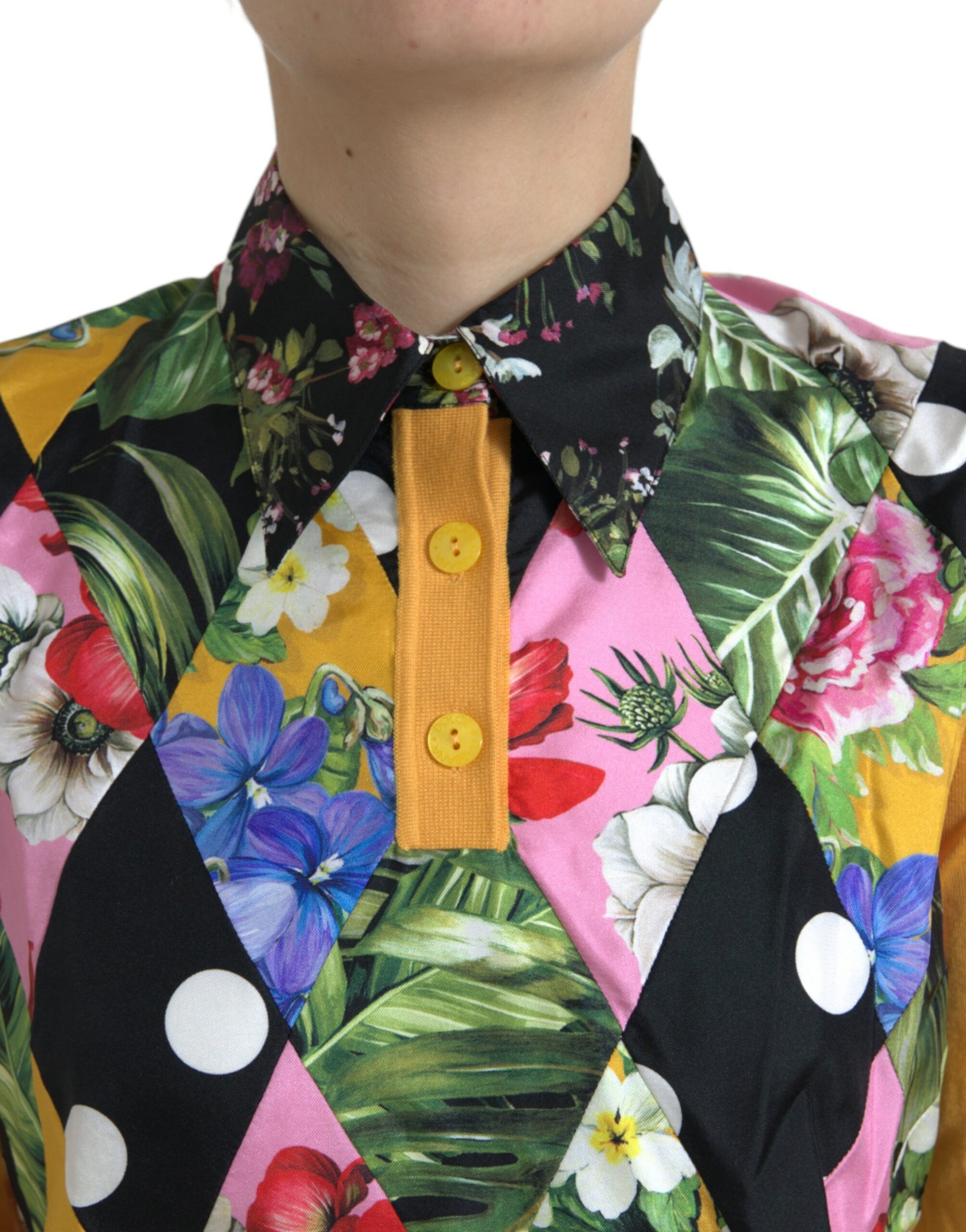 Dolce & Gabbana Multicolor Patchwork Cashmere Henley Sweater by Dolce & Gabbana