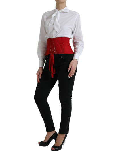 Dolce &amp; Gabbana Red Silk Belt Waist Lace Up Strap Corset