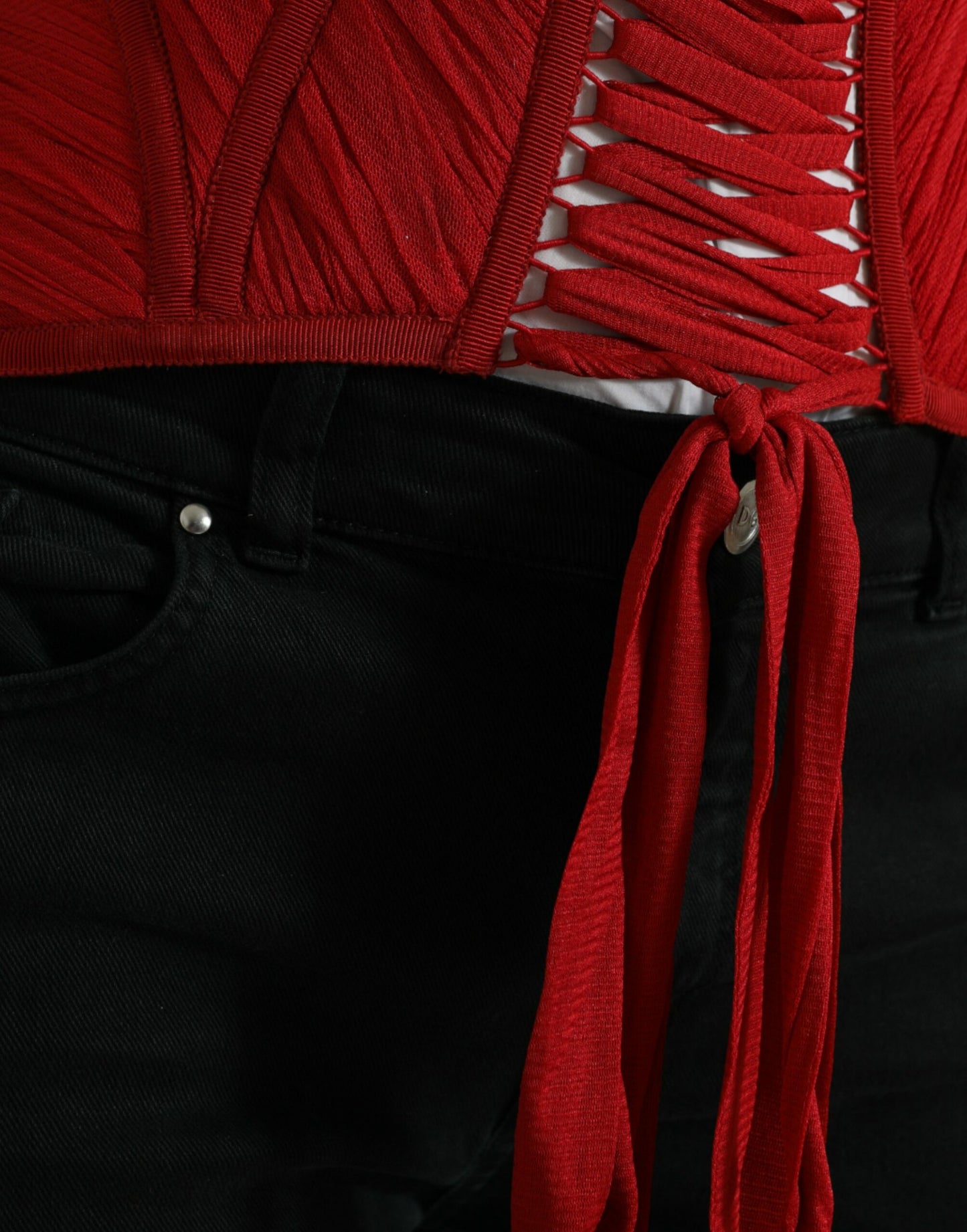 Dolce &amp; Gabbana Red Silk Belt Waist Lace Up Strap Corset