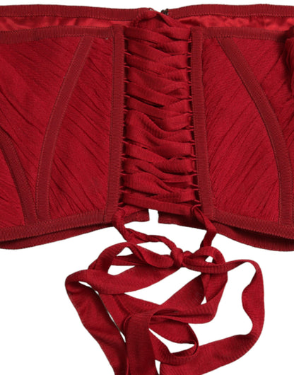 Dolce &amp; Gabbana Red Silk Belt Waist Lace Up Strap Corset