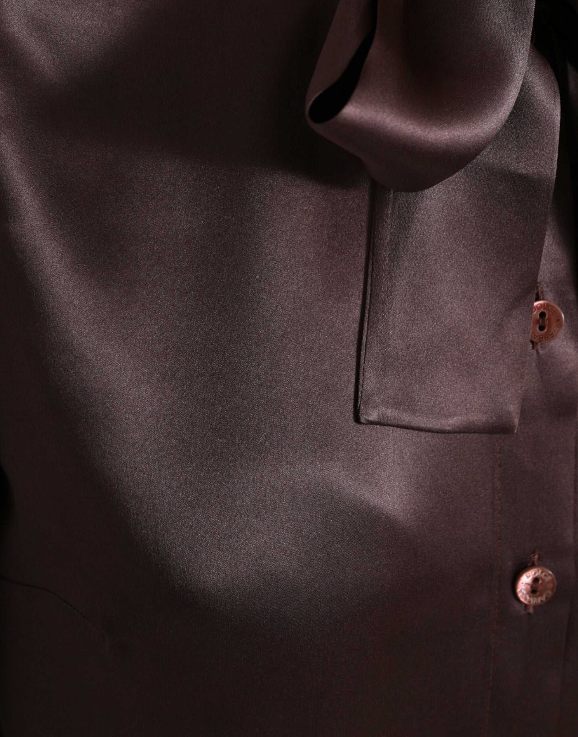 Dolce & Gabbana Brown Silk Ascot Collar Long Sleeve Blouse Top by Dolce & Gabbana