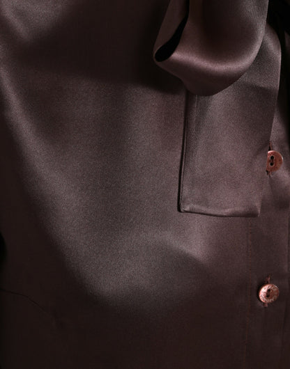 Dolce & Gabbana Brown Silk Ascot Collar Long Sleeve Blouse Top by Dolce & Gabbana