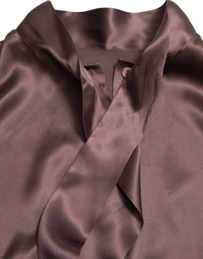 Dolce & Gabbana Brown Silk Ascot Collar Long Sleeve Blouse Top by Dolce & Gabbana
