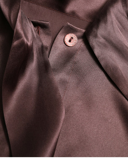 Dolce & Gabbana Brown Silk Ascot Collar Long Sleeve Blouse Top by Dolce & Gabbana