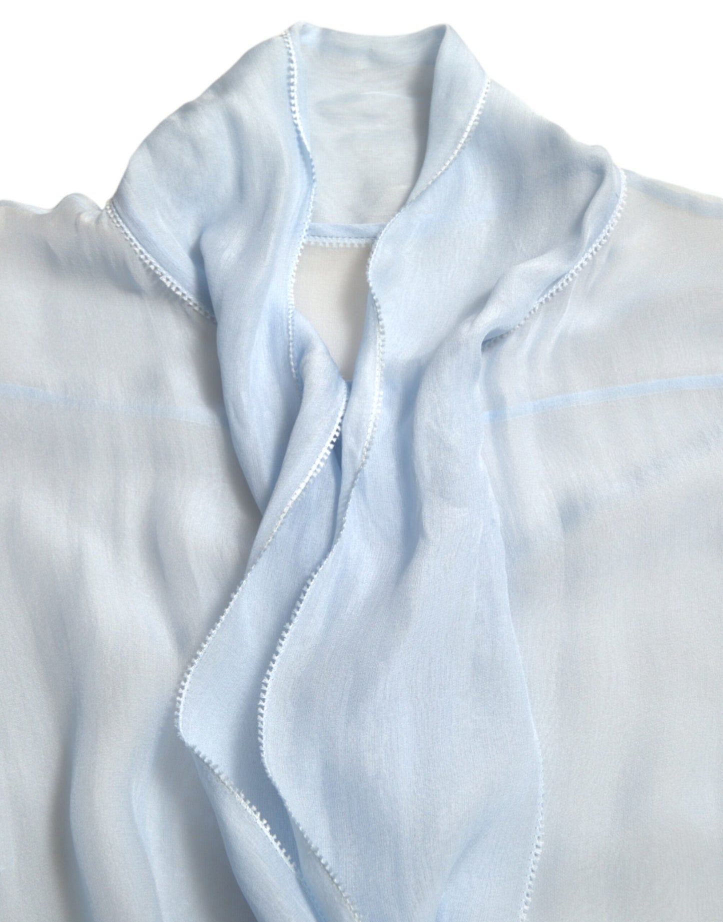 Dolce & Gabbana Blue Long Sleeves Ascot Collar Blouse Top by Dolce & Gabbana