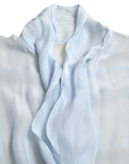 Dolce & Gabbana Blue Long Sleeves Ascot Collar Blouse Top by Dolce & Gabbana