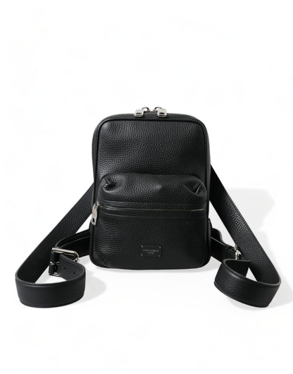 Dolce &amp; Gabbana Black Calfskin Leather Logo Palermo Backpack Bag