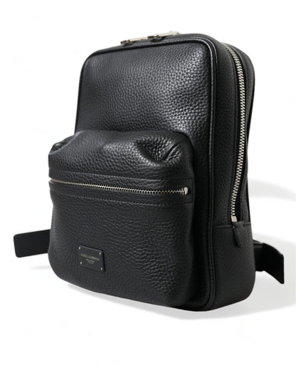 Dolce &amp; Gabbana Black Calfskin Leather Logo Palermo Backpack Bag