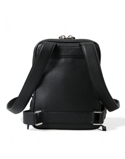 Dolce &amp; Gabbana Black Calfskin Leather Logo Palermo Backpack Bag