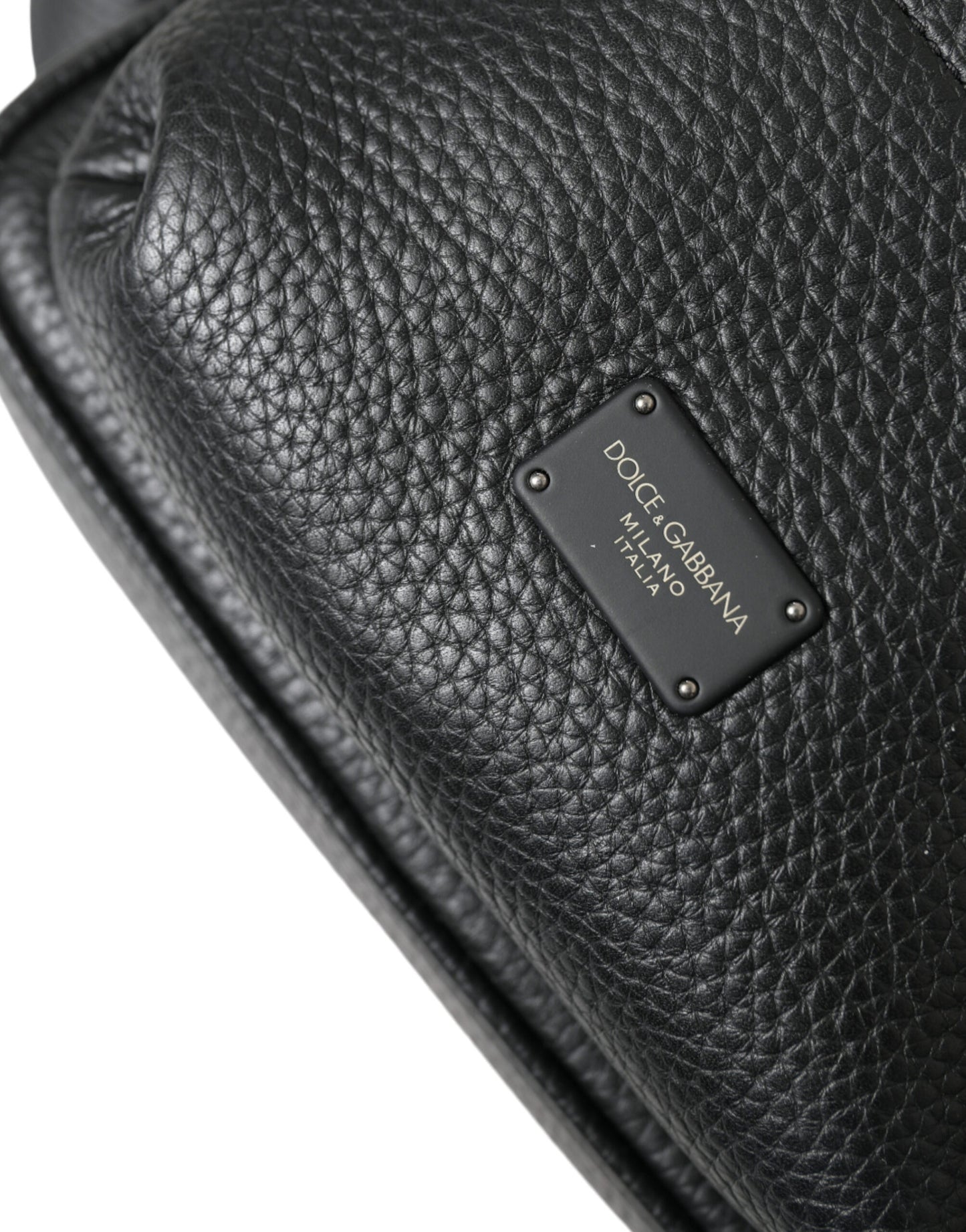 Dolce &amp; Gabbana Black Calfskin Leather Logo Palermo Backpack Bag