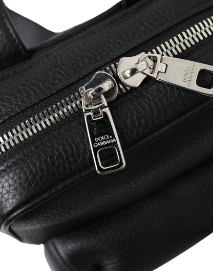 Dolce &amp; Gabbana Black Calfskin Leather Logo Palermo Backpack Bag