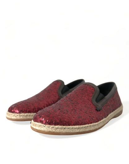Mocassins en cuir à paillettes rouges Dolce &amp; Gabbana