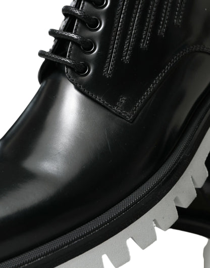 Chaussures Derby sophistiquées en cuir noir et blanc Dolce &amp; Gabbana