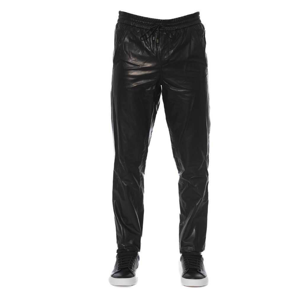 Trussardi Black Lamb Leather Men Trouser by Trussardi