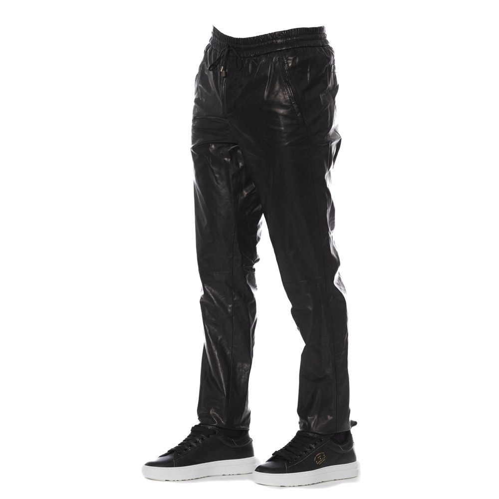 Trussardi Black Lamb Leather Men Trouser by Trussardi