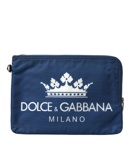 Pochette zippée élégante en nylon bleu Dolce &amp; Gabbana