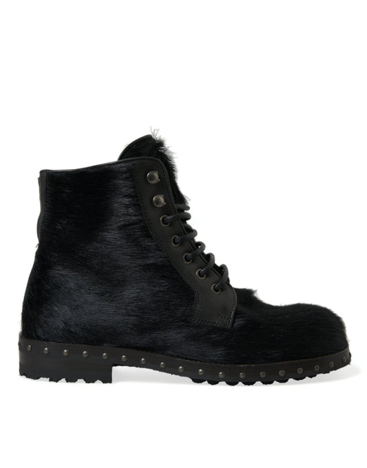Bottes à lacets élégantes en cuir de veau noir Dolce &amp; Gabbana