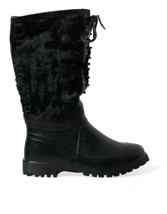 Bottes mi-mollet élégantes en peau lainée noire Dolce &amp; Gabbana