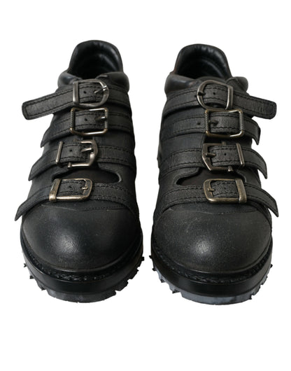 Bottines à brides en cuir noir Dolce &amp; Gabbana
