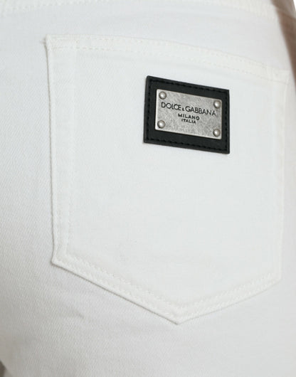 Dolce & Gabbana White Cotton Cropped Wide Leg Denim Jeans by Dolce & Gabbana