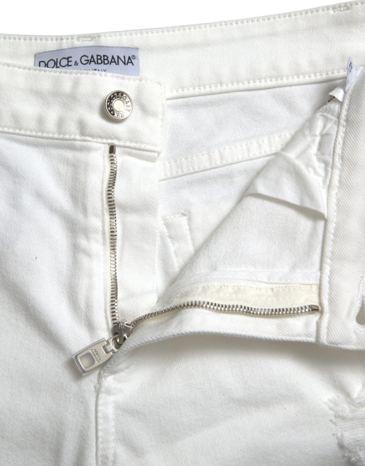 Dolce & Gabbana White Cotton Cropped Wide Leg Denim Jeans by Dolce & Gabbana