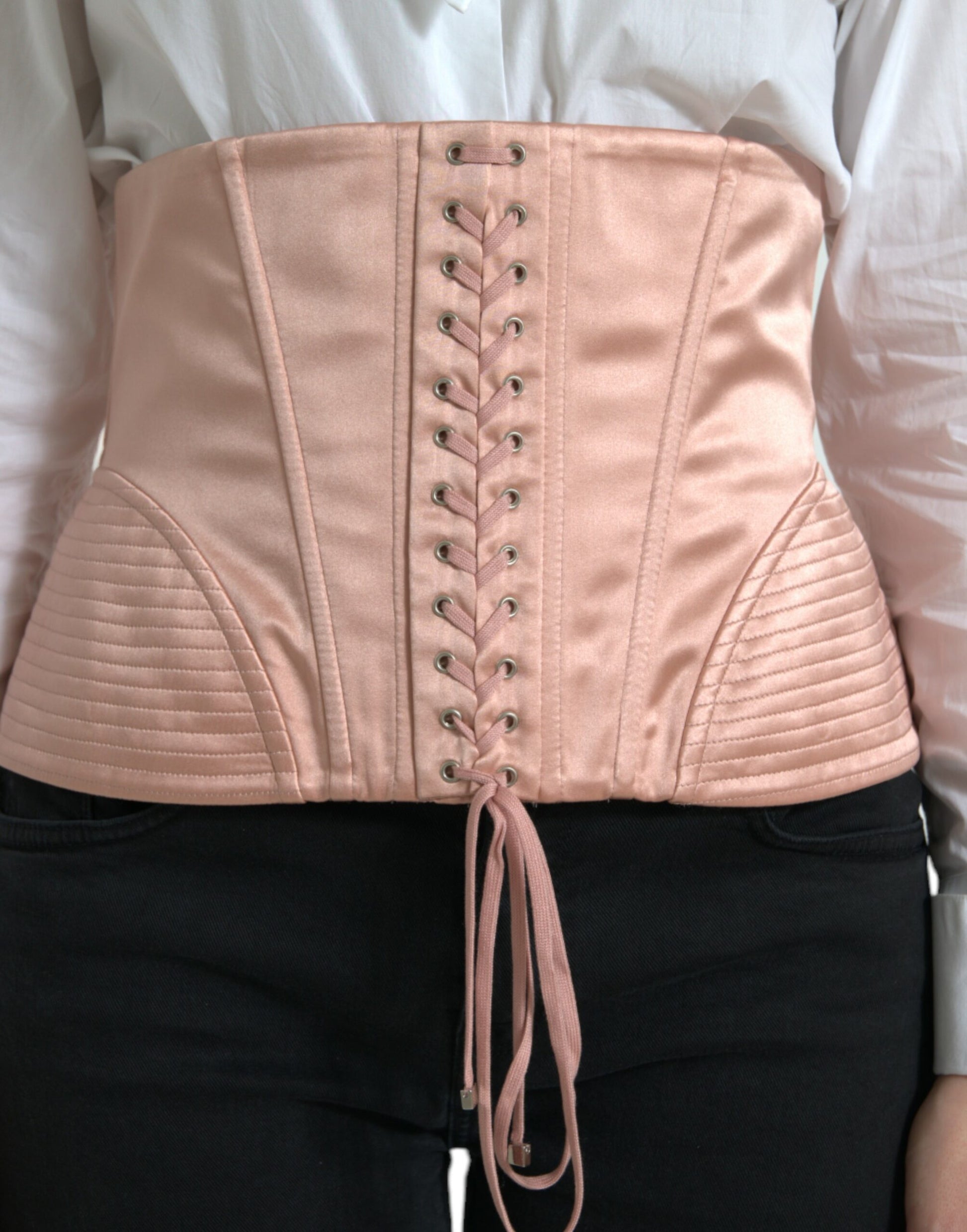 Dolce & Gabbana Pink Silk Stretch Belt Waist Strap Corset Top by Dolce & Gabbana