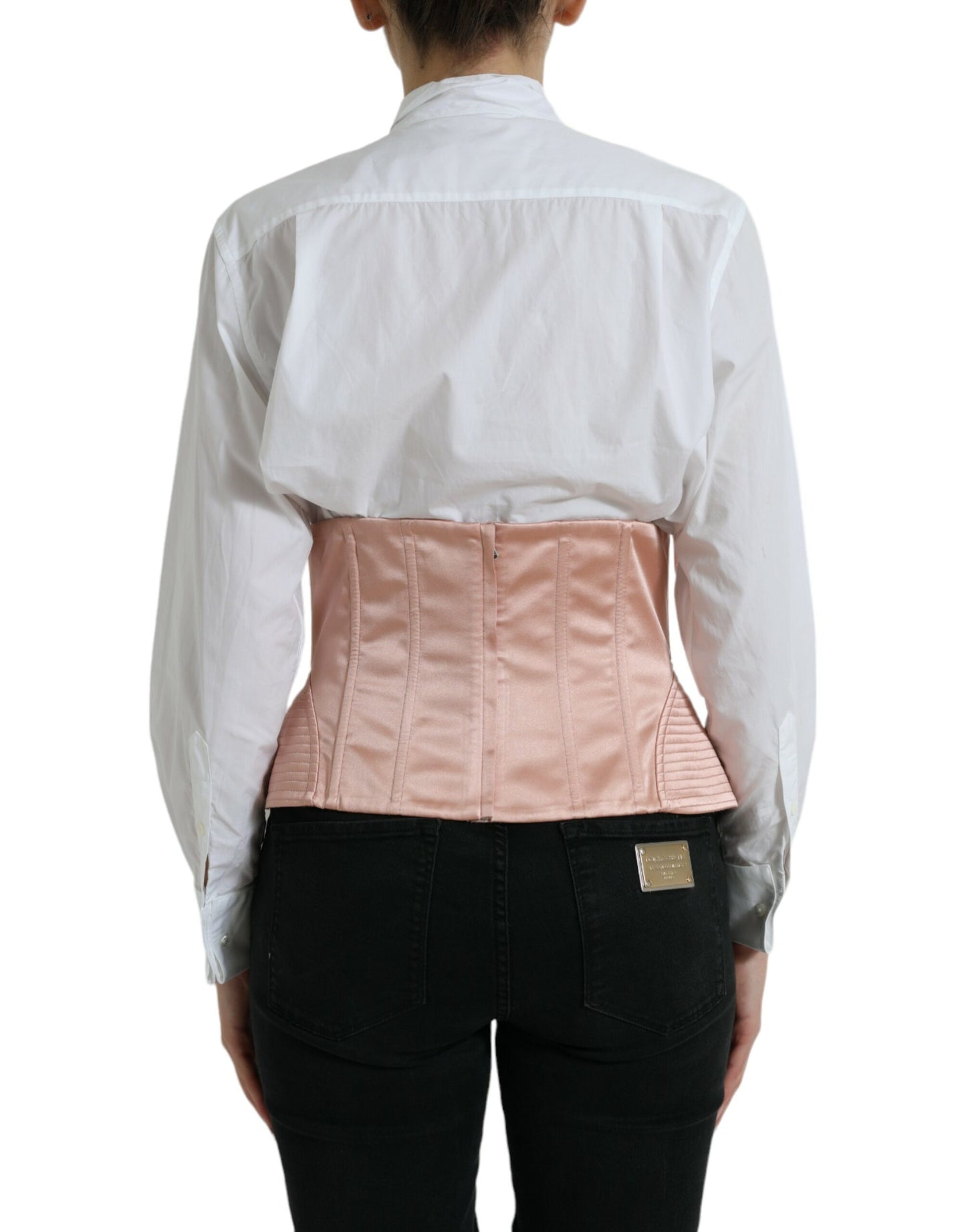Dolce & Gabbana Pink Silk Stretch Belt Waist Strap Corset Top by Dolce & Gabbana