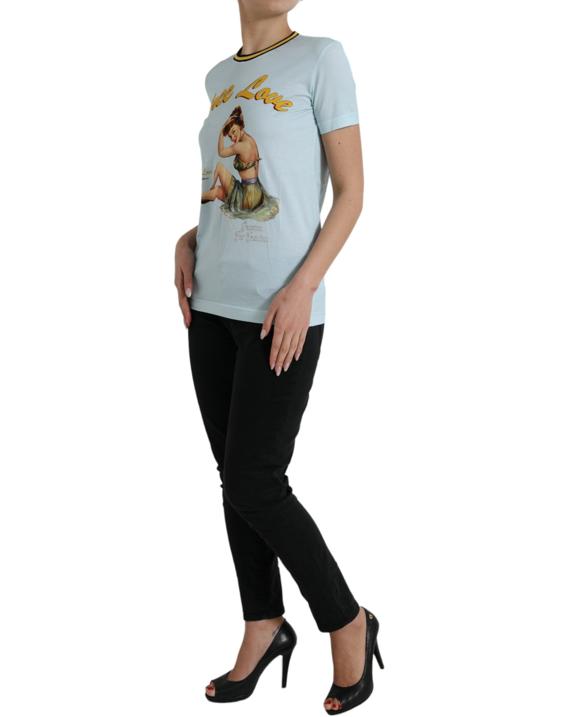 Dolce & Gabbana Light Blue Cotton Free Love Crew Neck T-shirt by Dolce & Gabbana