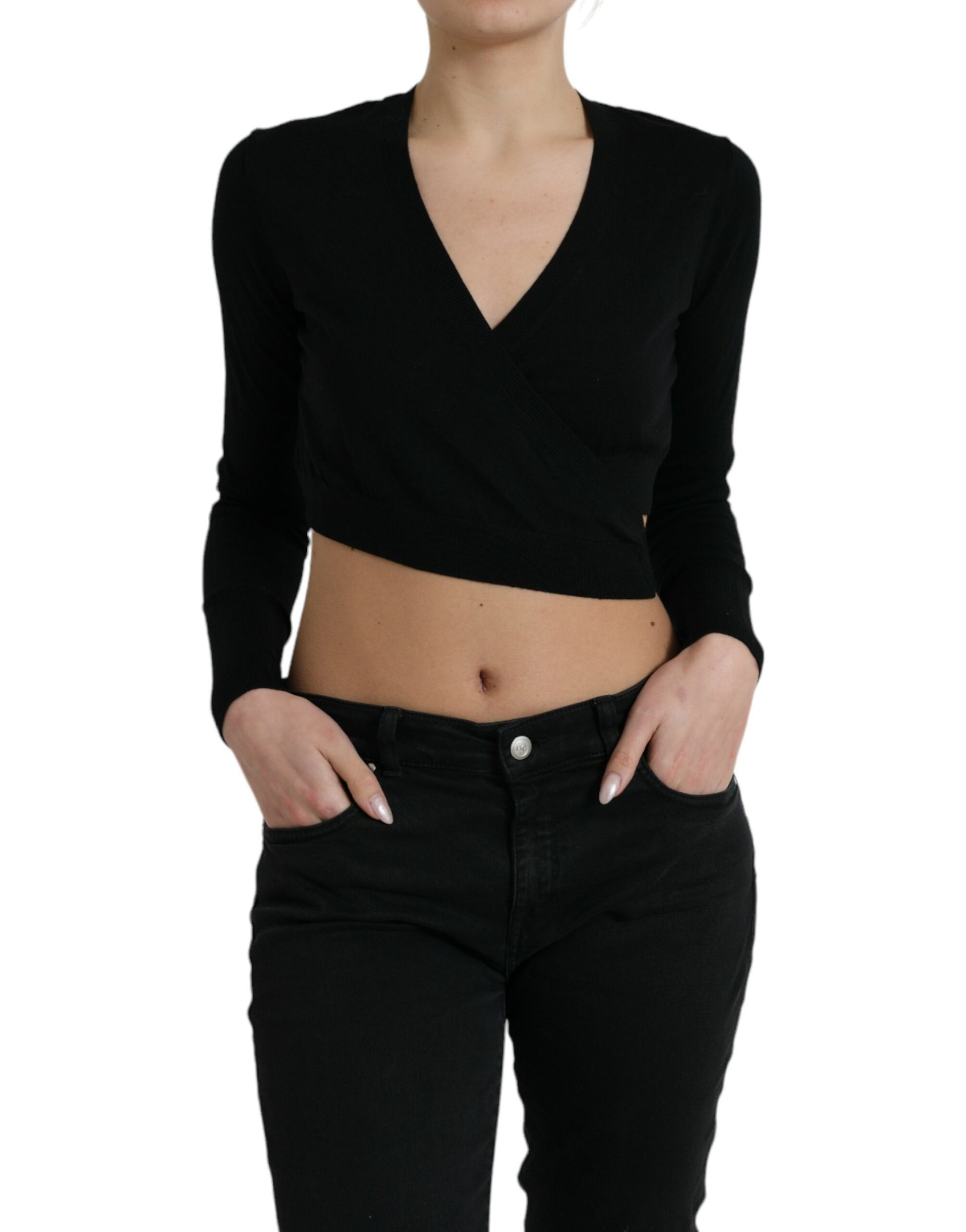 Dolce & Gabbana Black Wool V-neck Crossed Cardigan Sweater by Dolce & Gabbana