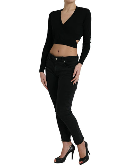 Dolce & Gabbana Black Wool V-neck Crossed Cardigan Sweater by Dolce & Gabbana