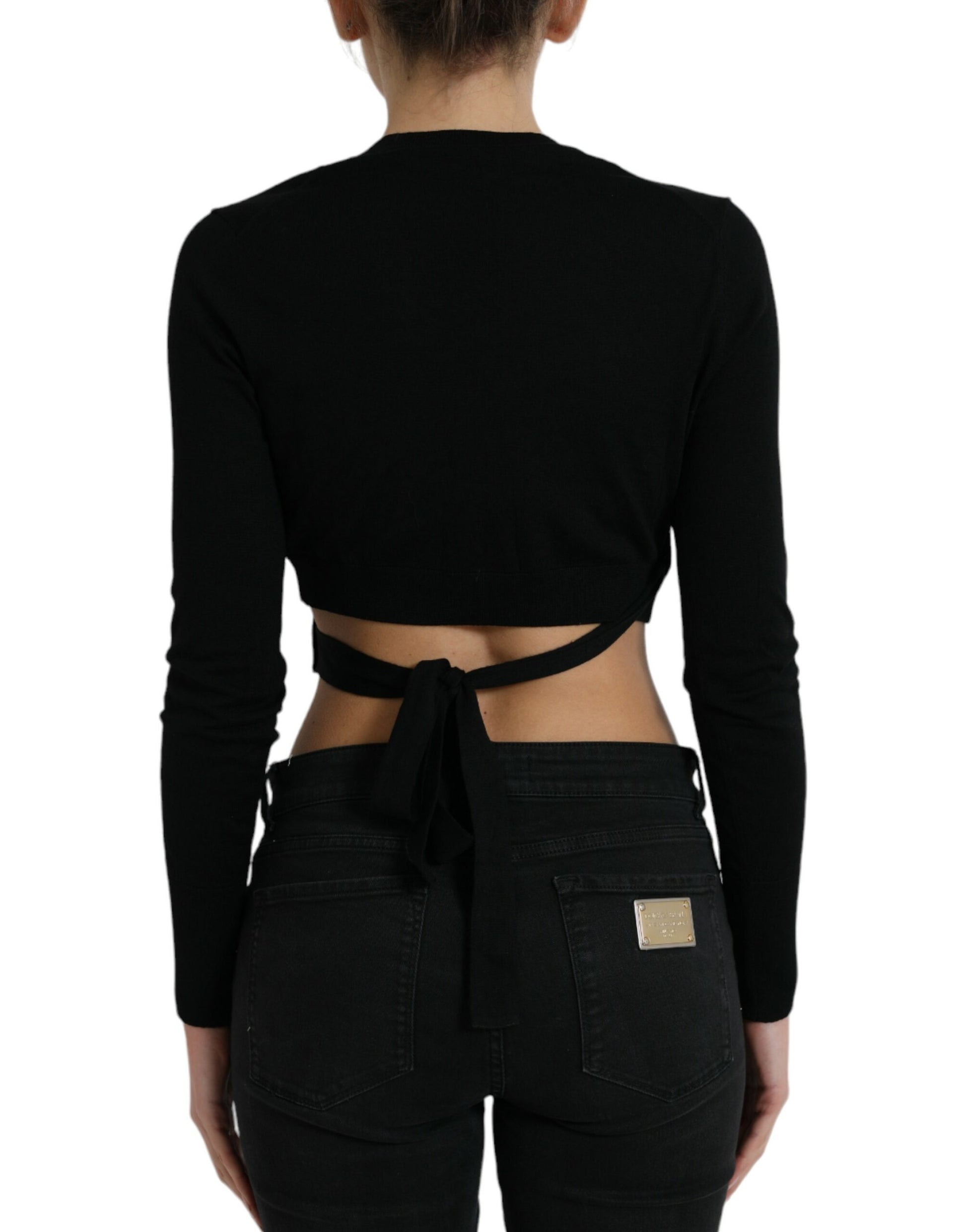 Dolce & Gabbana Black Wool V-neck Crossed Cardigan Sweater by Dolce & Gabbana