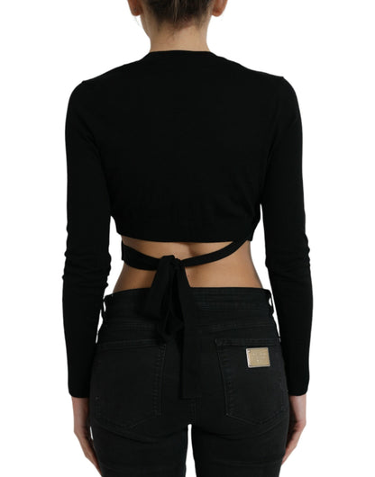 Dolce & Gabbana Black Wool V-neck Crossed Cardigan Sweater by Dolce & Gabbana