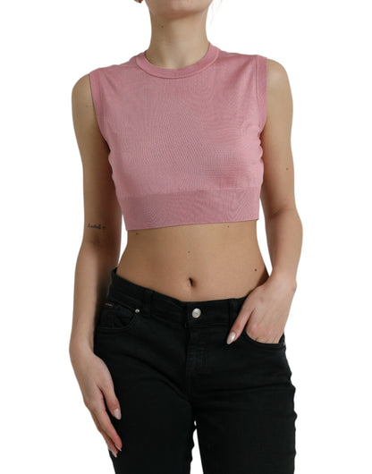 Dolce & Gabbana Pink Crew Neck Cropped Sleeveless Tank Top by Dolce & Gabbana