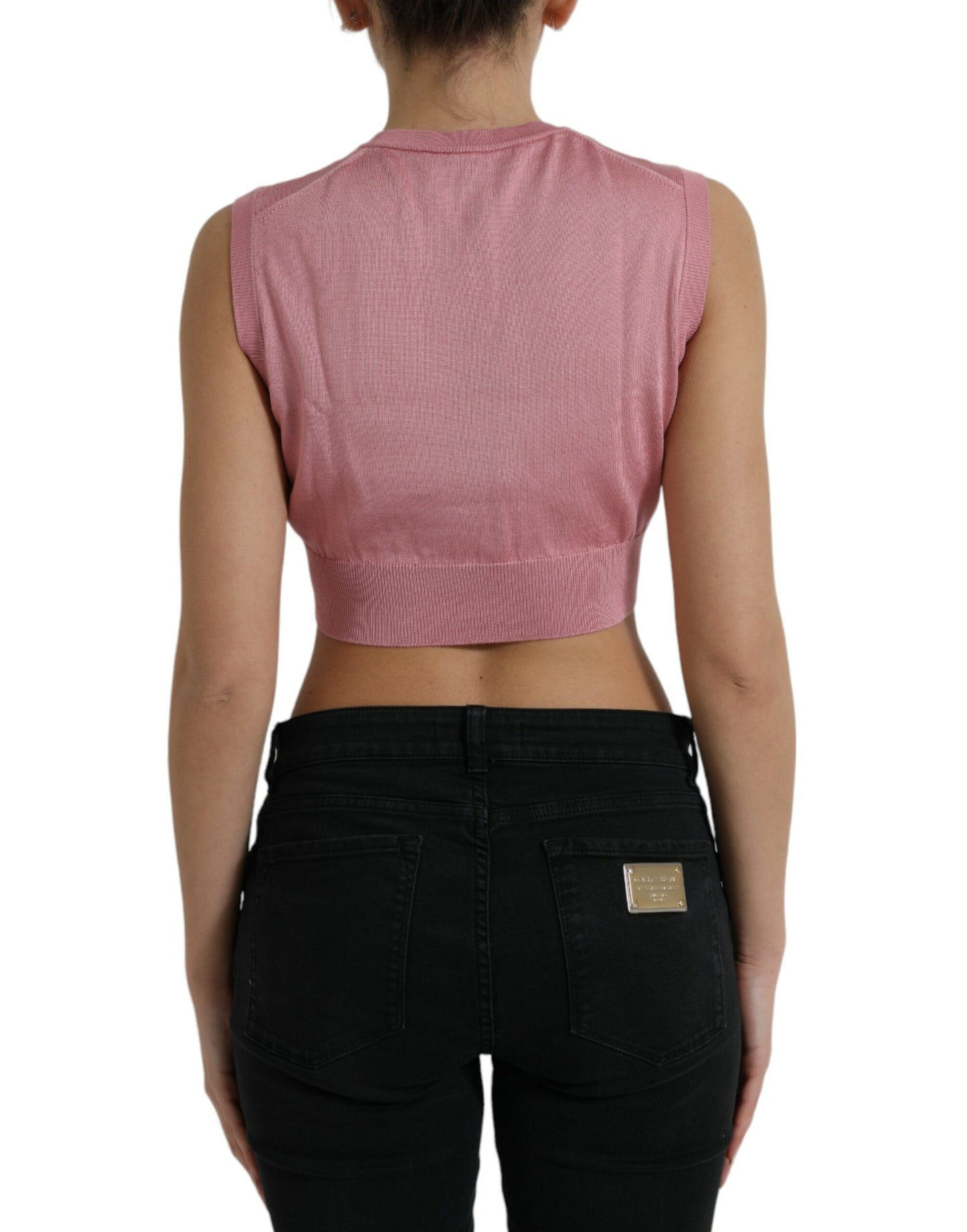 Dolce & Gabbana Pink Crew Neck Cropped Sleeveless Tank Top by Dolce & Gabbana