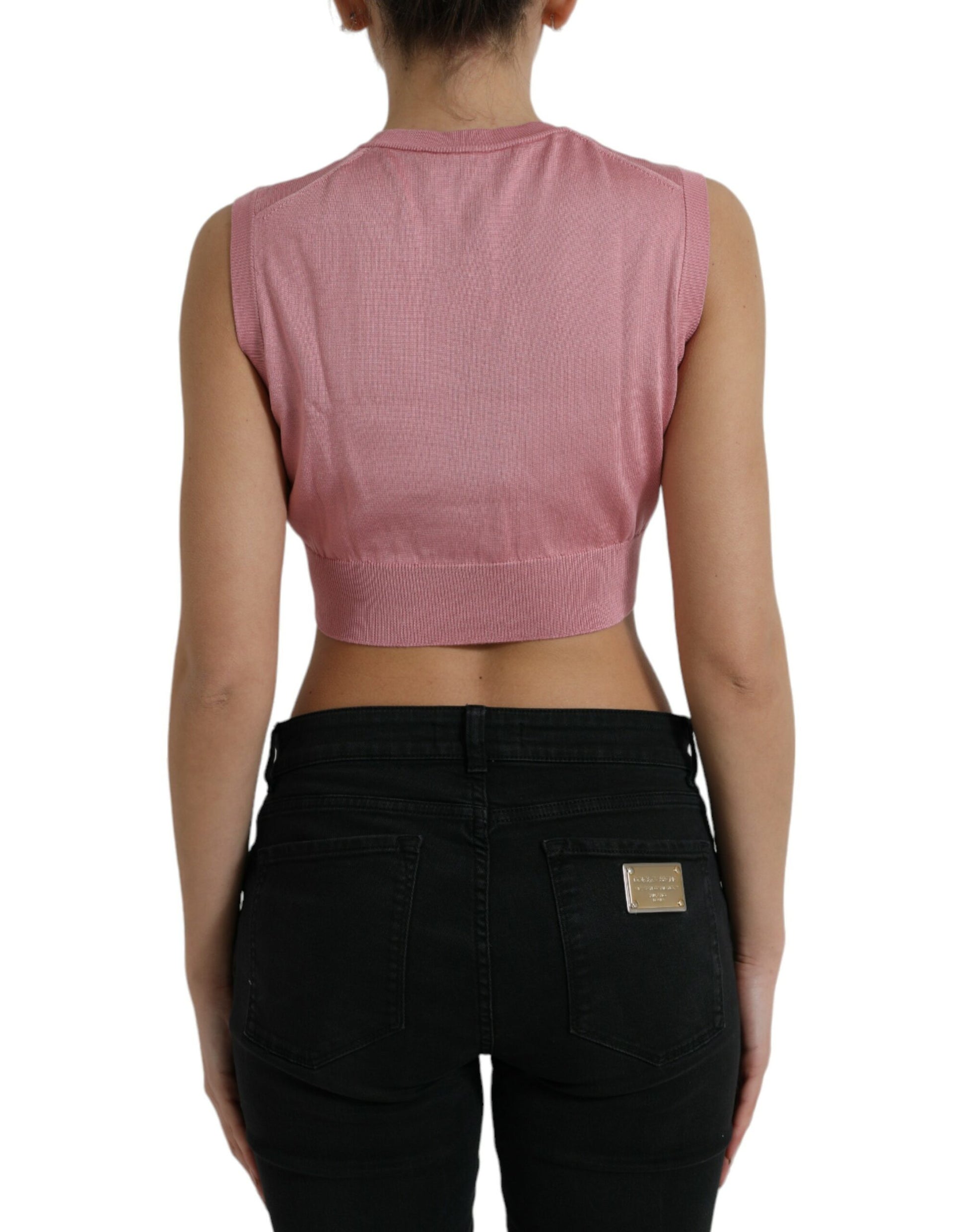 Dolce & Gabbana Pink Crew Neck Cropped Sleeveless Tank Top by Dolce & Gabbana