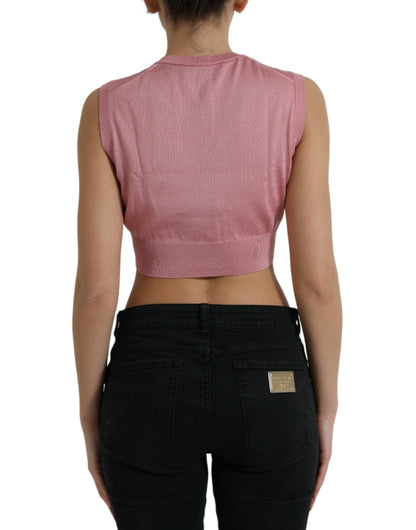 Dolce & Gabbana Pink Crew Neck Cropped Sleeveless Tank Top by Dolce & Gabbana