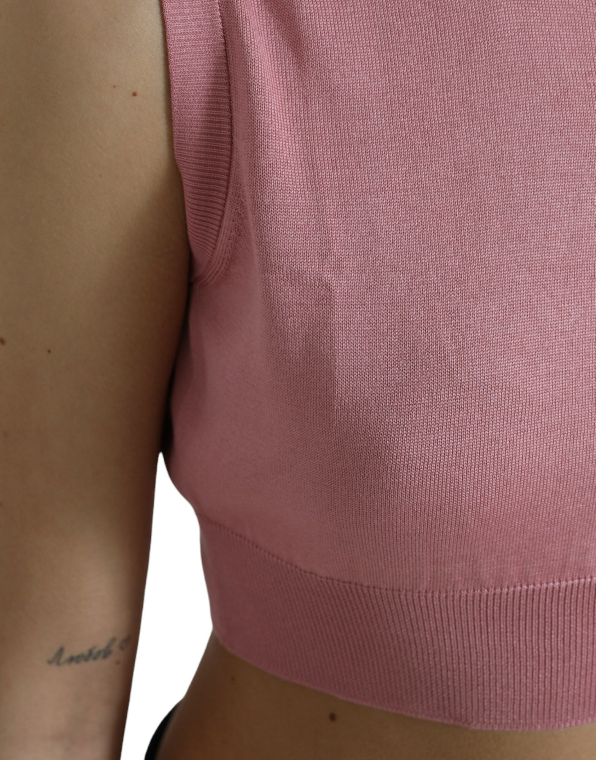 Dolce & Gabbana Pink Crew Neck Cropped Sleeveless Tank Top by Dolce & Gabbana