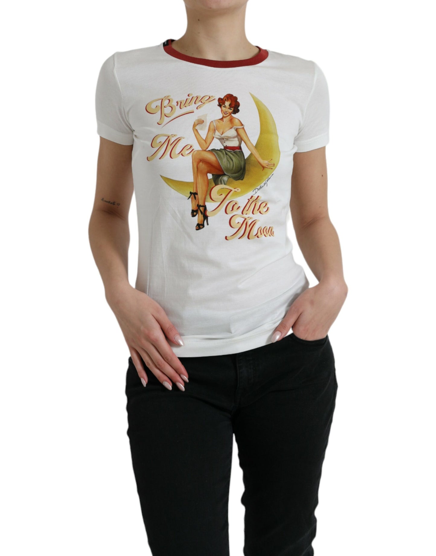 Dolce & Gabbana White Bring Me To The Moon T-shirt Top by Dolce & Gabbana