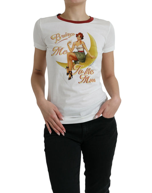 Dolce & Gabbana White Bring Me To The Moon T-shirt Top by Dolce & Gabbana