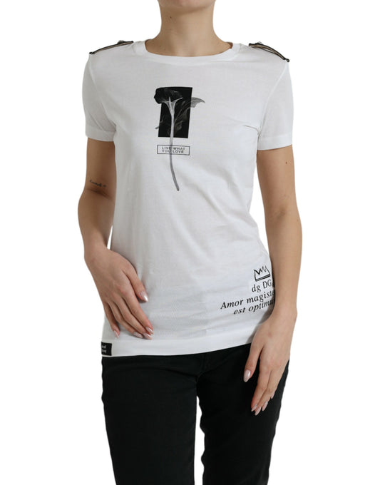 Dolce & Gabbana White Black Roses Crewneck Cotton T-shirt by Dolce & Gabbana