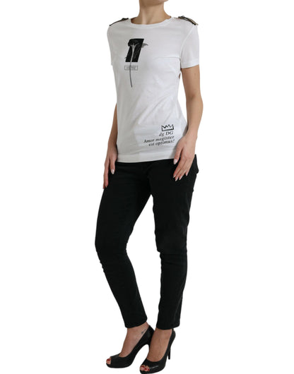 Dolce & Gabbana White Black Roses Crewneck Cotton T-shirt by Dolce & Gabbana