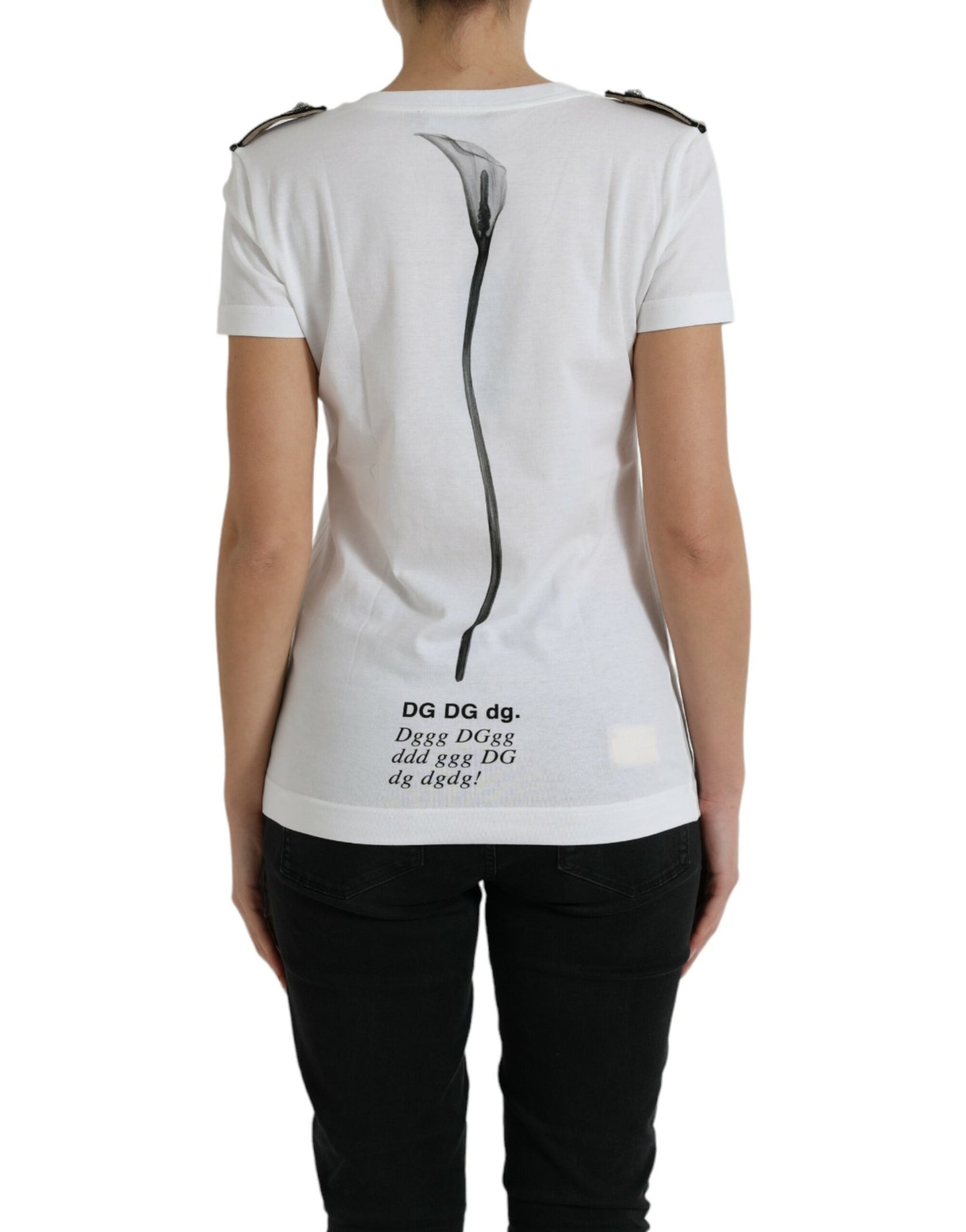 Dolce & Gabbana White Black Roses Crewneck Cotton T-shirt by Dolce & Gabbana