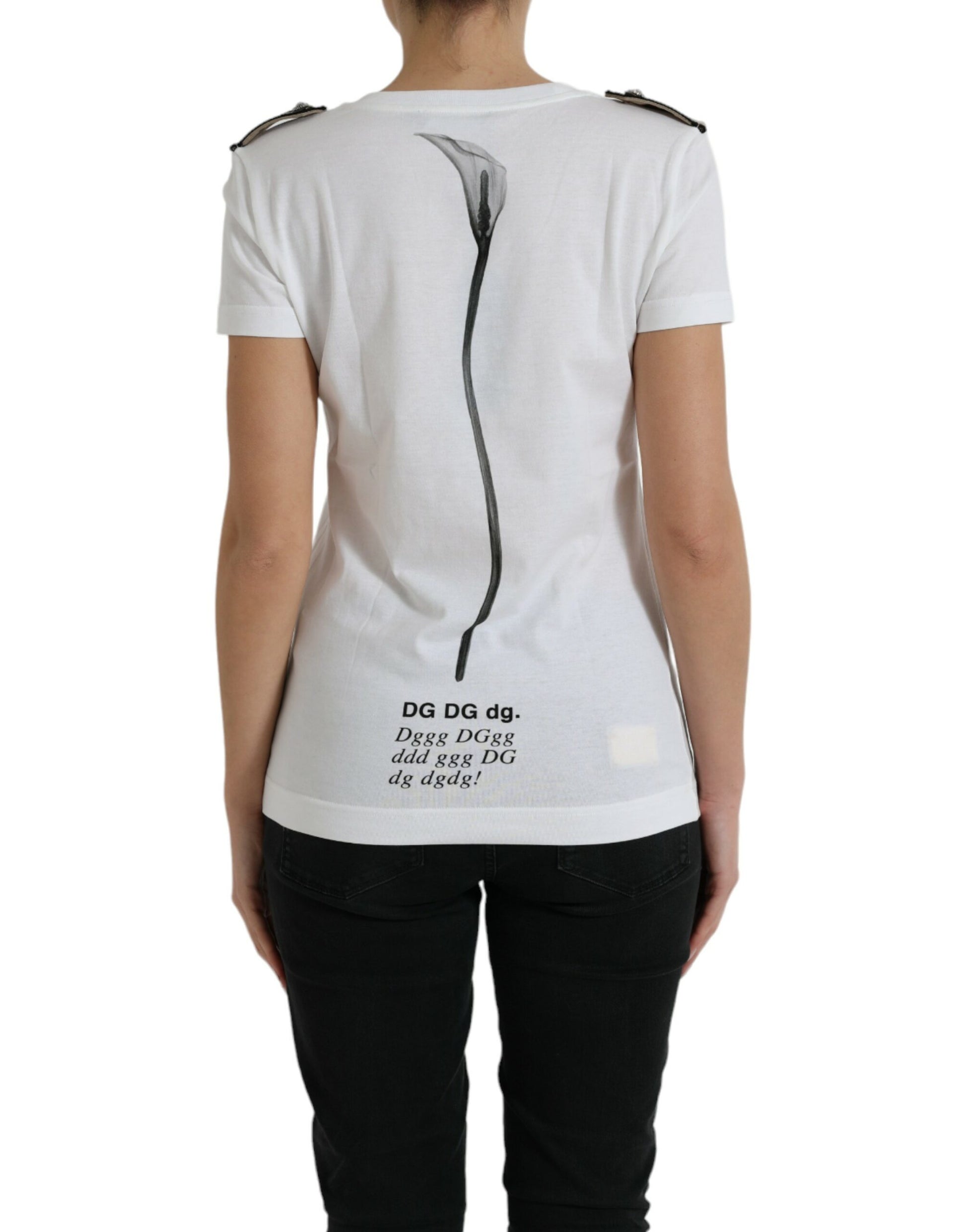 Dolce & Gabbana White Black Roses Crewneck Cotton T-shirt by Dolce & Gabbana