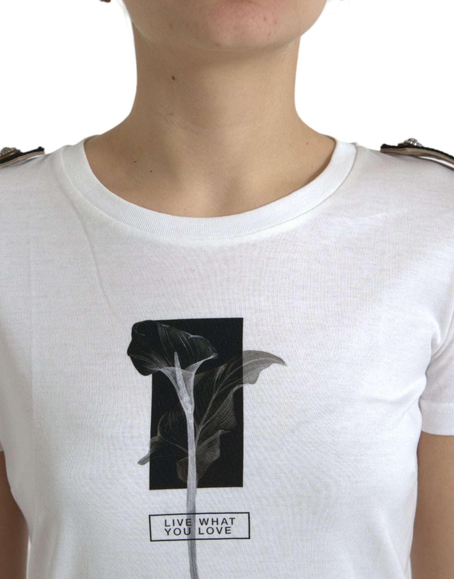 Dolce & Gabbana White Black Roses Crewneck Cotton T-shirt by Dolce & Gabbana